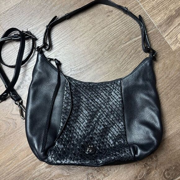 Elliot Lucca | Black Leather Two Way Crossbody Bag‎ - Picture 1 of 11
